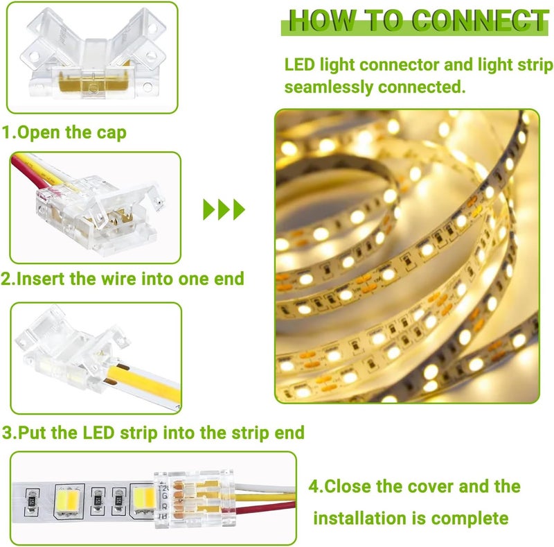 EPLZON 3 Pin 10 mm LED Strip Connector LED Light Connector Strip to Wire Quick Connector RGB Lights Adapter Clear Unwired Gapless Track Lighting Connector for 5050 LED RGB Strip Light(20pcs) - Image 5